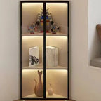 Vitrine d'angle moderne en métal gris et bois avec porte vitrée