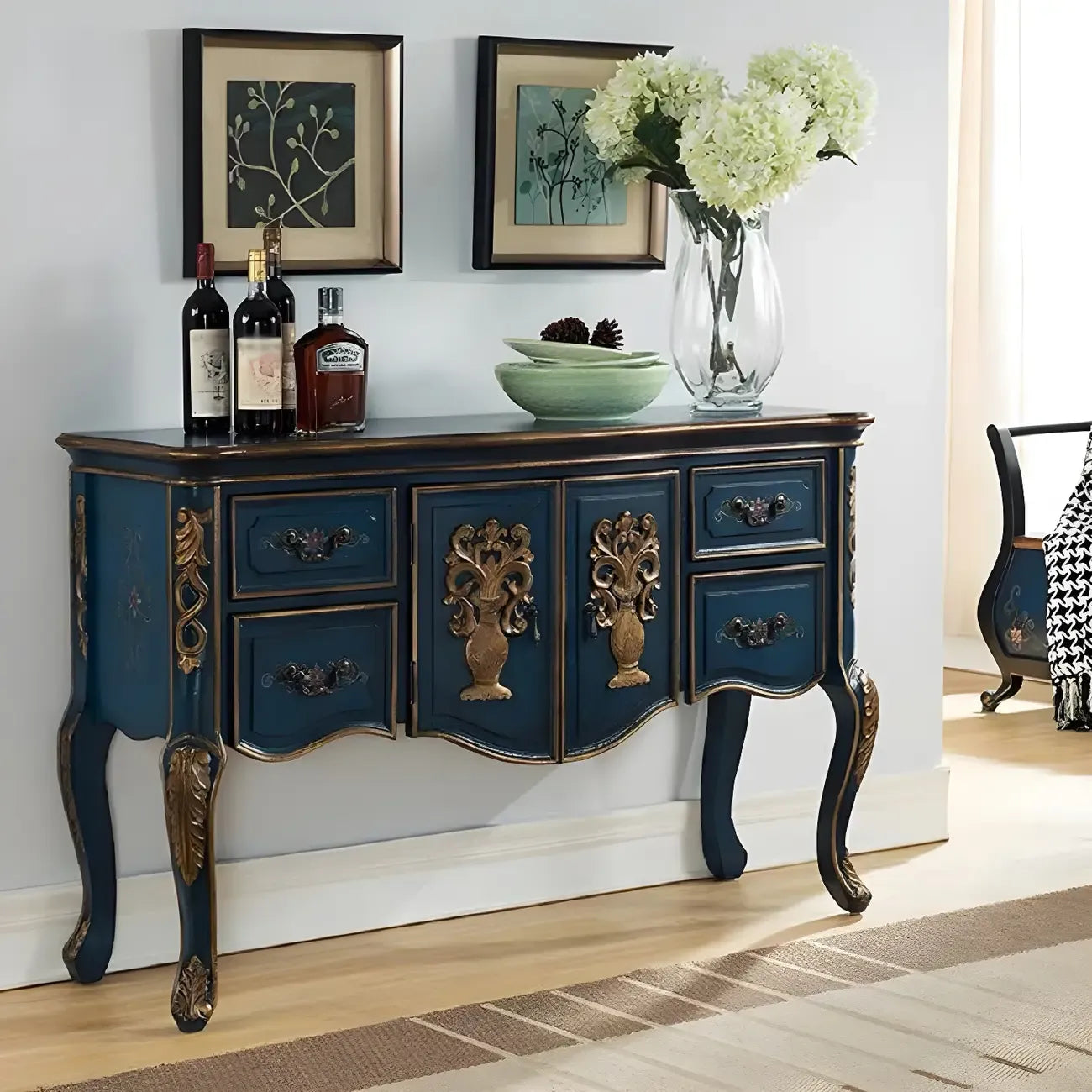 Console de rangement en bois de style français avec tiroirs
