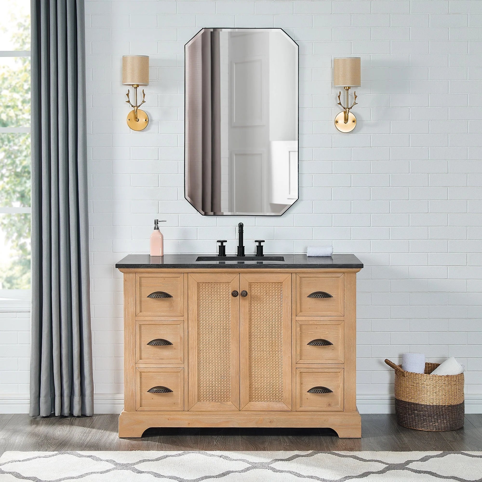 Meuble-lavabo Hervas avec plateau en marbre naturel, sans miroir.