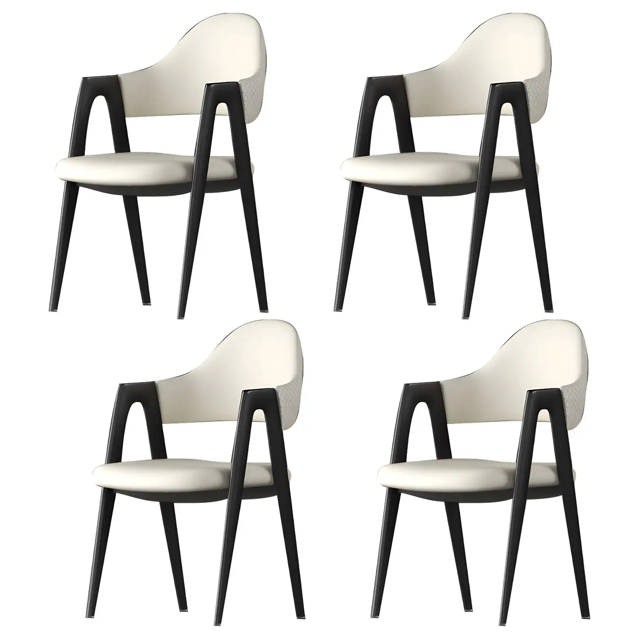 Chaise de salle à manger moderne en cuir avec dossier incurvé et accoudoirs ouverts