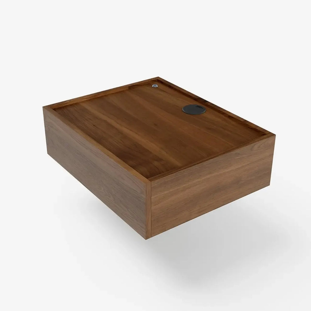 Ensemble de 2 tables de chevet flottantes en noyer avec chargeur sans fil LED