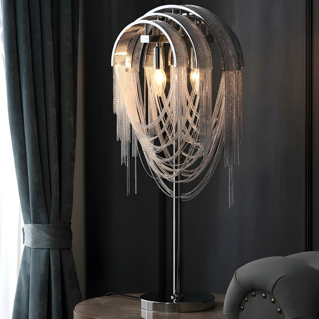 Lampe de table décorative contemporaine à chaîne argentée