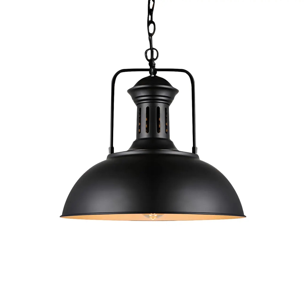 Suspension industrielle noire en forme de dôme pour îlot de cuisine