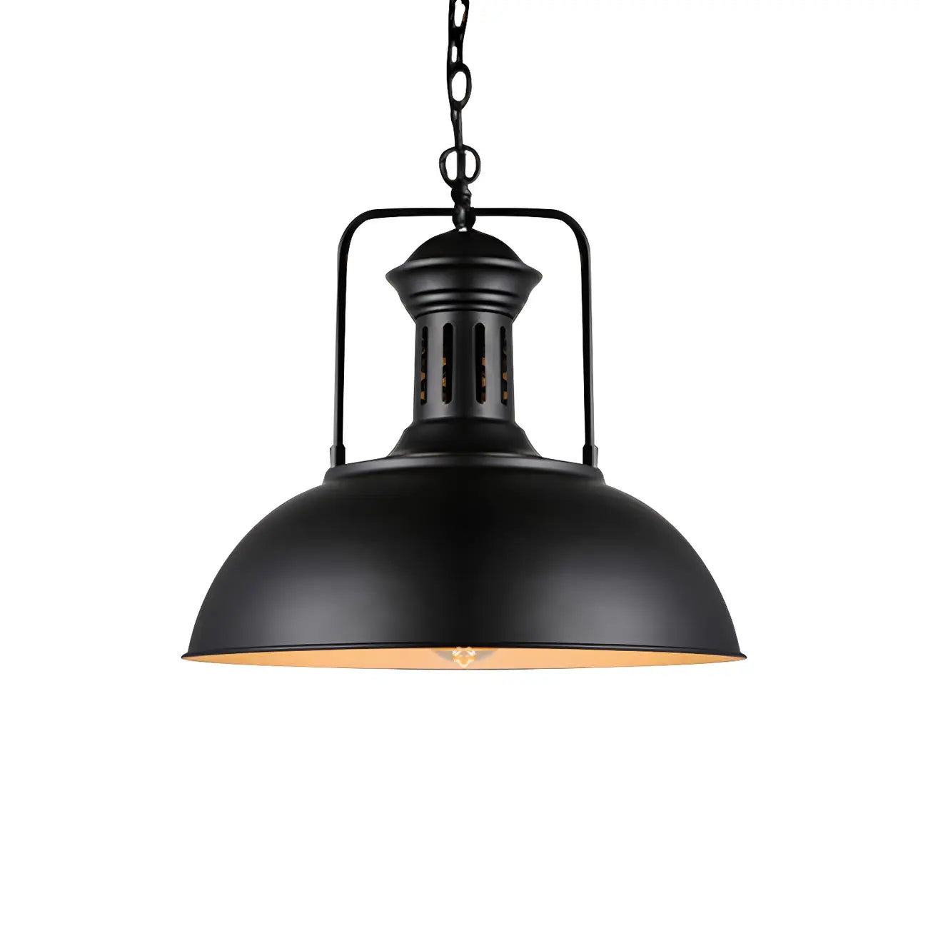 Suspension industrielle noire en forme de dôme pour îlot de cuisine