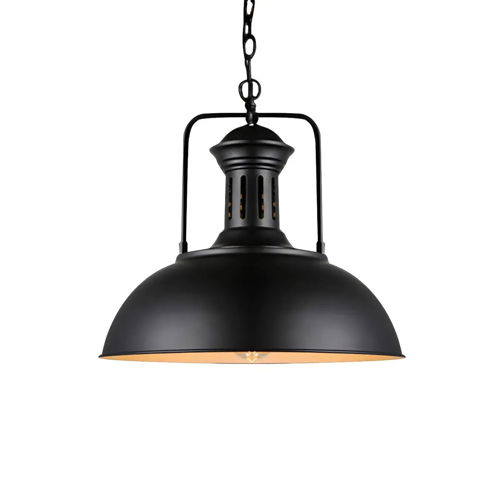 Suspension industrielle noire en forme de dôme pour îlot de cuisine