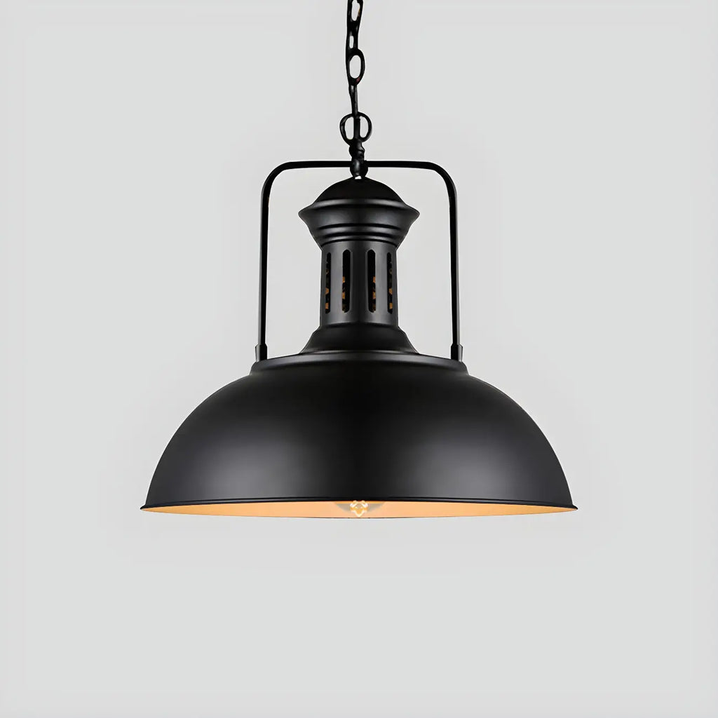 Suspension industrielle noire en forme de dôme pour îlot de cuisine