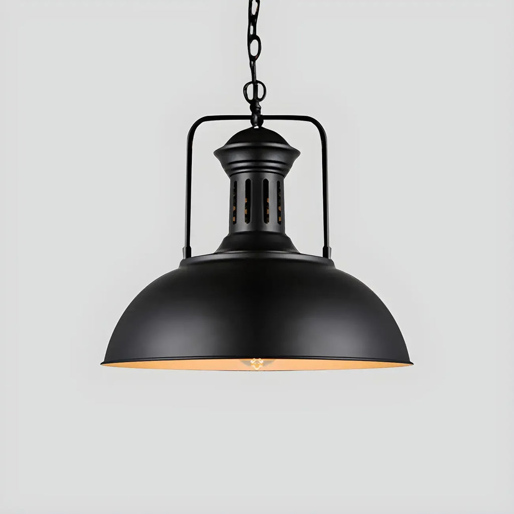 Suspension industrielle noire en forme de dôme pour îlot de cuisine