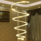 Grand lustre moderne à spirale LED en cristal et à plusieurs niveaux