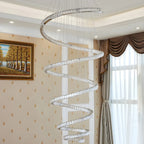 Grand lustre moderne à spirale LED en cristal et à plusieurs niveaux