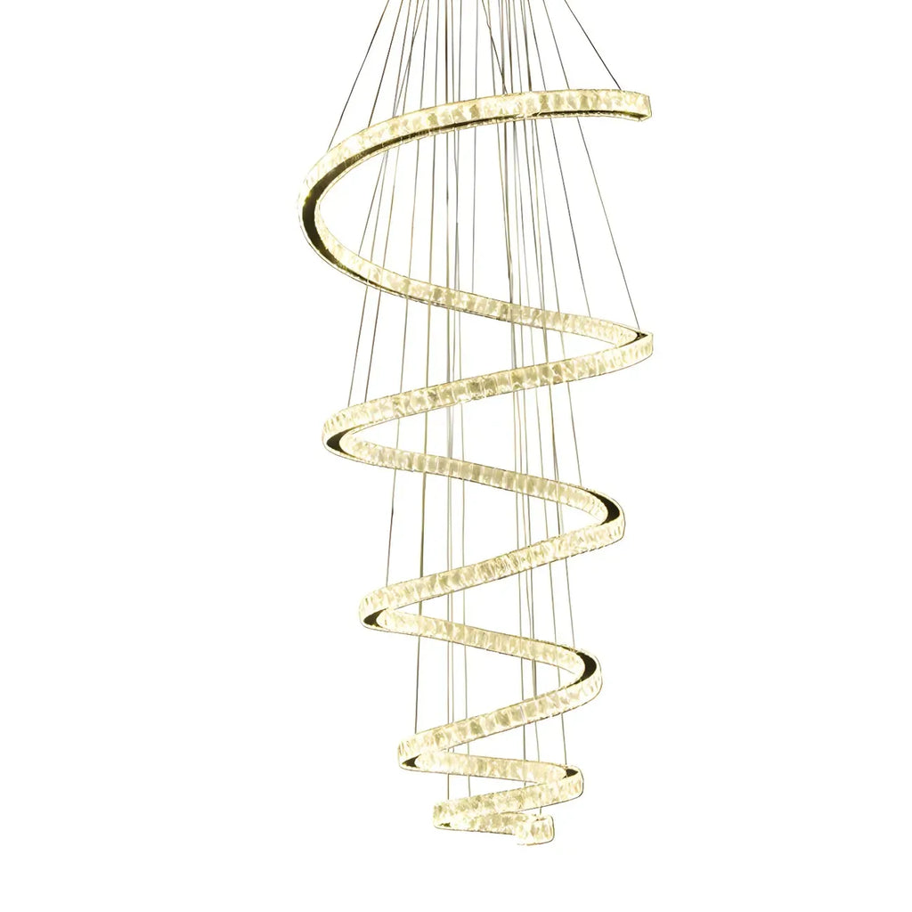 Grand lustre moderne à spirale LED en cristal et à plusieurs niveaux