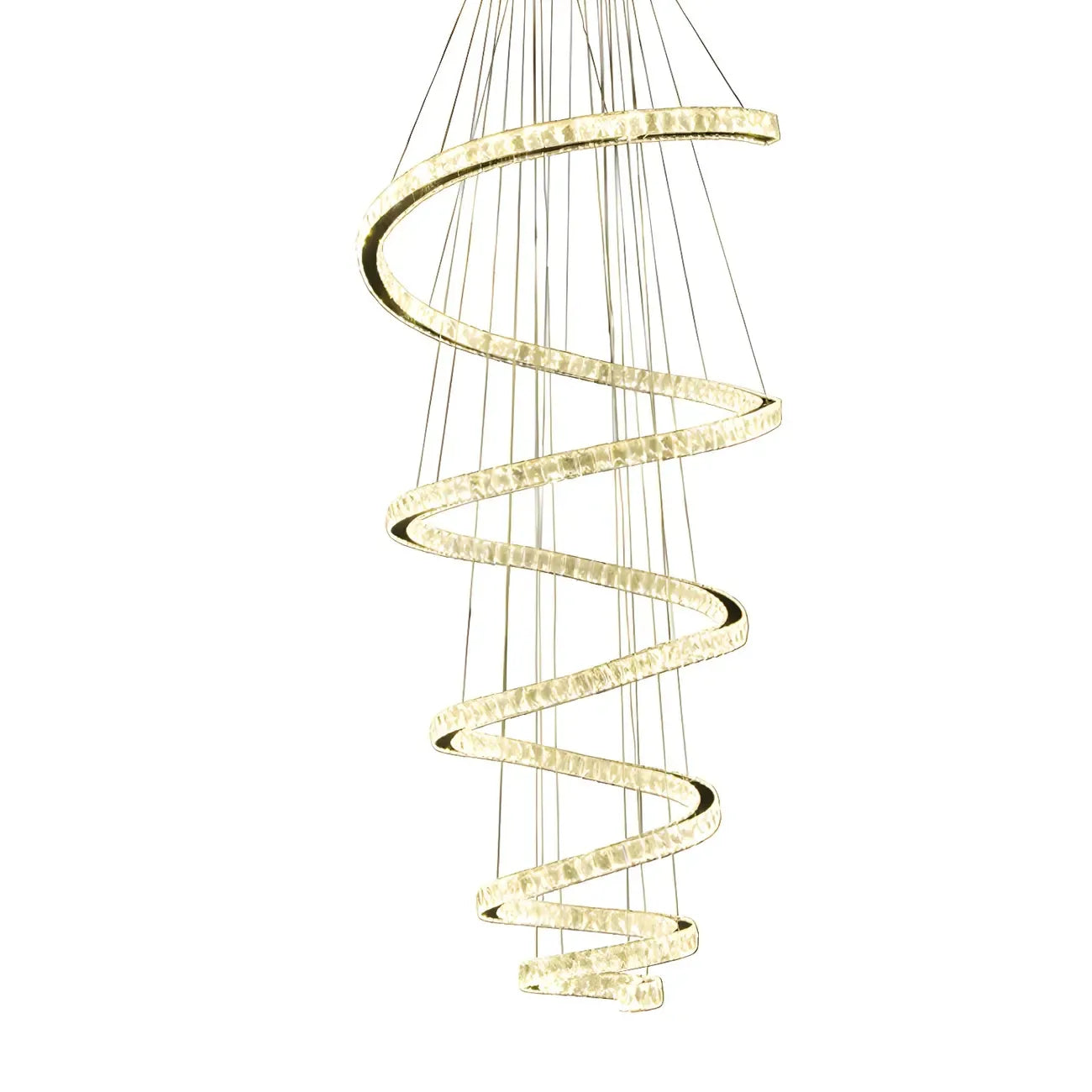 Grand lustre moderne à spirale LED en cristal et à plusieurs niveaux