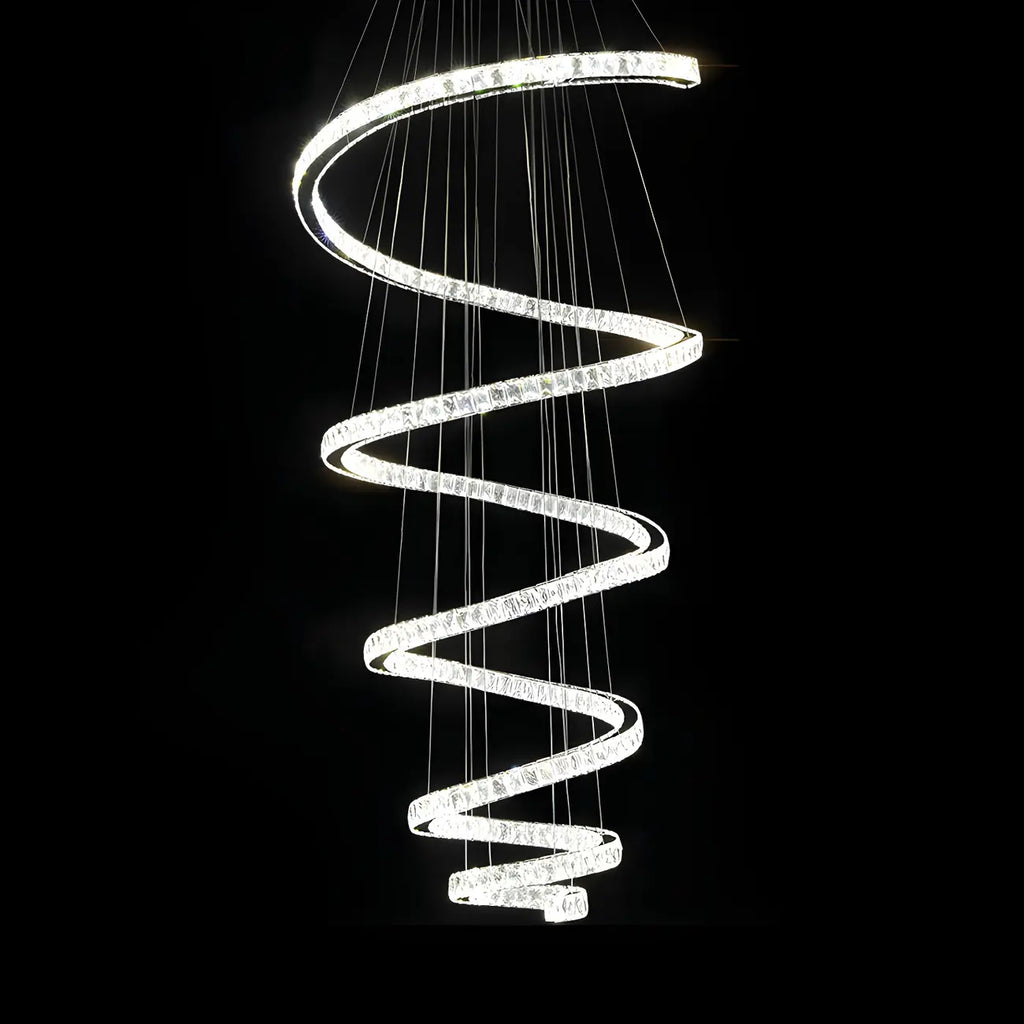 Grand lustre moderne à spirale LED en cristal et à plusieurs niveaux
