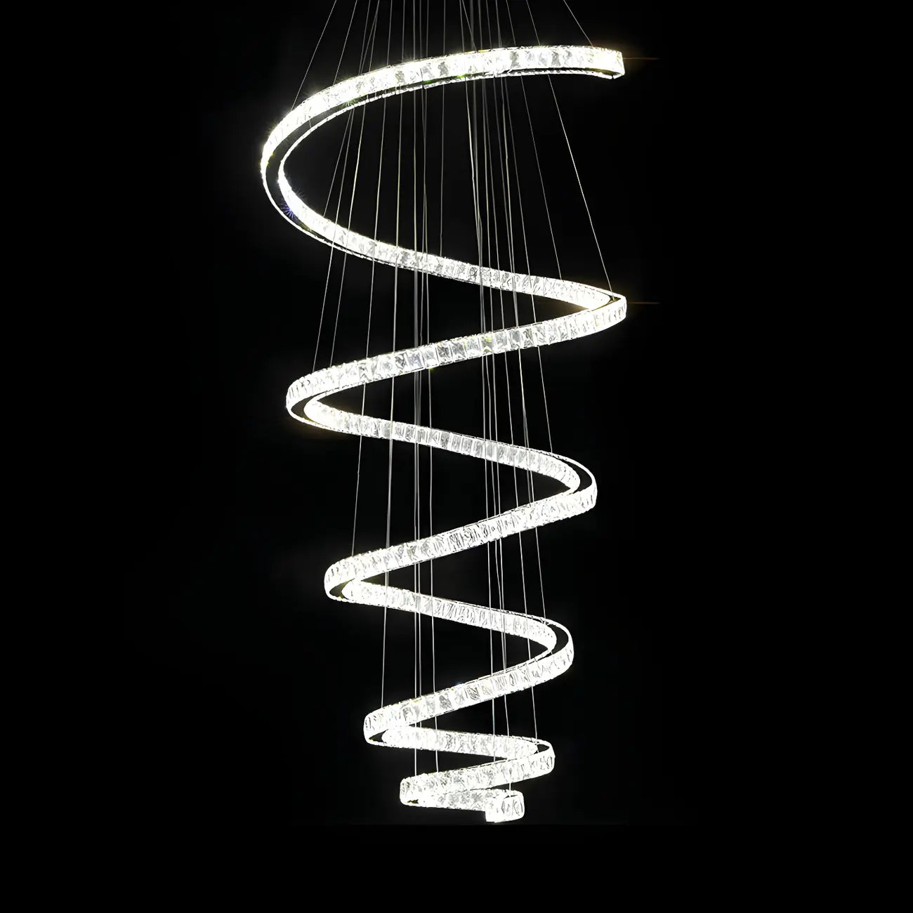 Grand lustre moderne à spirale LED en cristal et à plusieurs niveaux