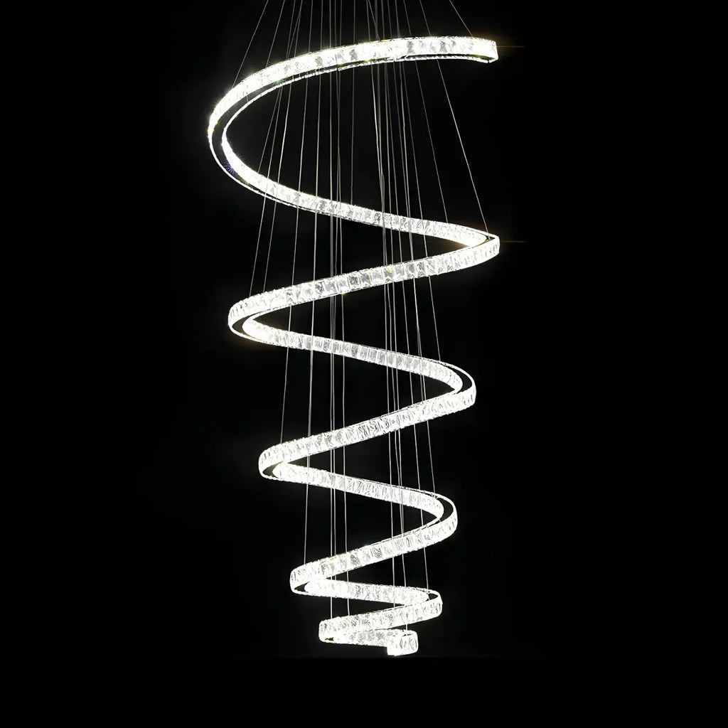 Grand lustre moderne à spirale LED en cristal et à plusieurs niveaux