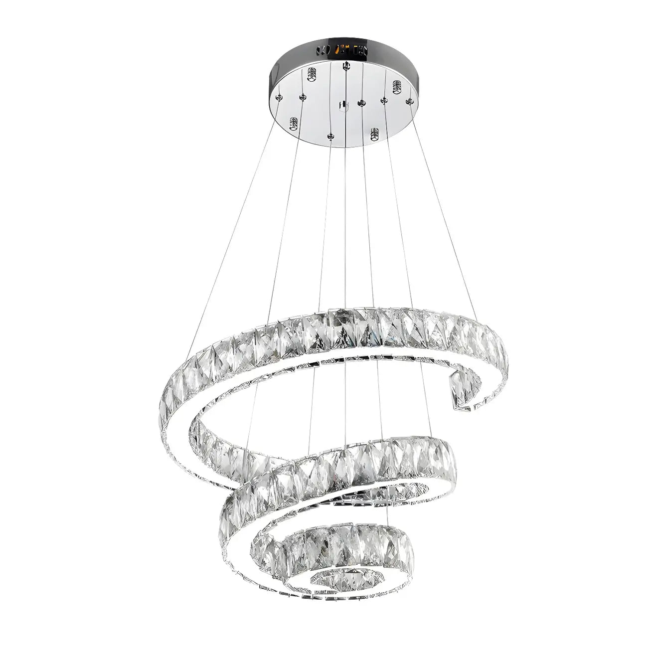 Grand lustre moderne à spirale LED en cristal et à plusieurs niveaux