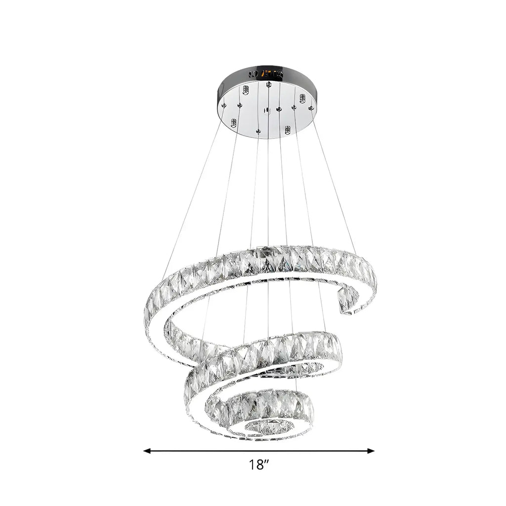 Grand lustre moderne à spirale LED en cristal et à plusieurs niveaux