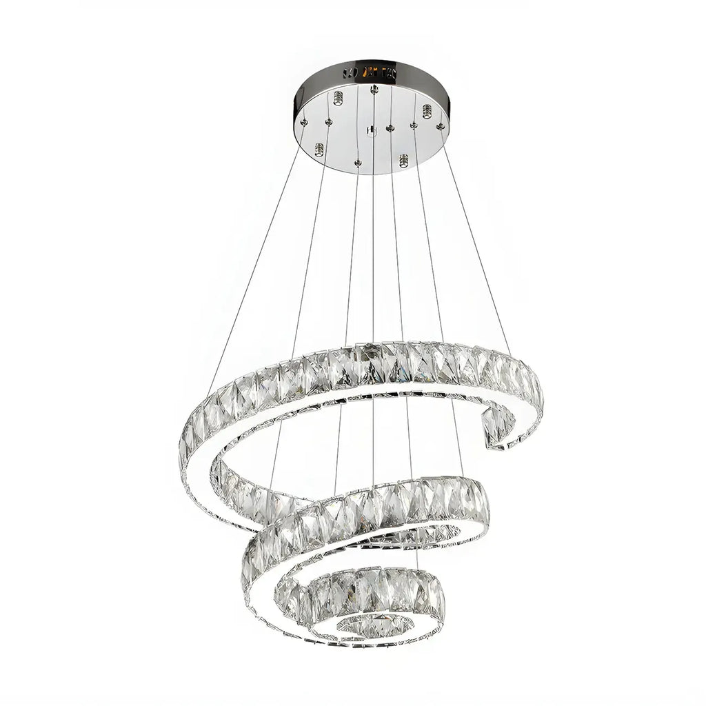 Grand lustre moderne à spirale LED en cristal et à plusieurs niveaux