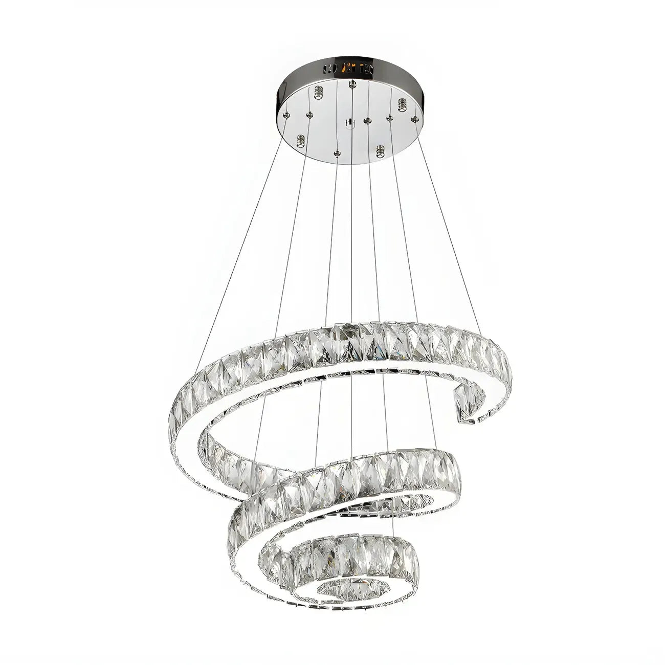 Grand lustre moderne à spirale LED en cristal et à plusieurs niveaux
