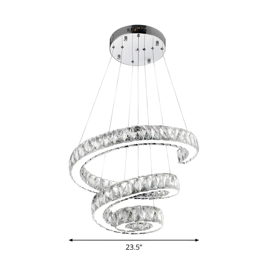 Grand lustre moderne à spirale LED en cristal et à plusieurs niveaux
