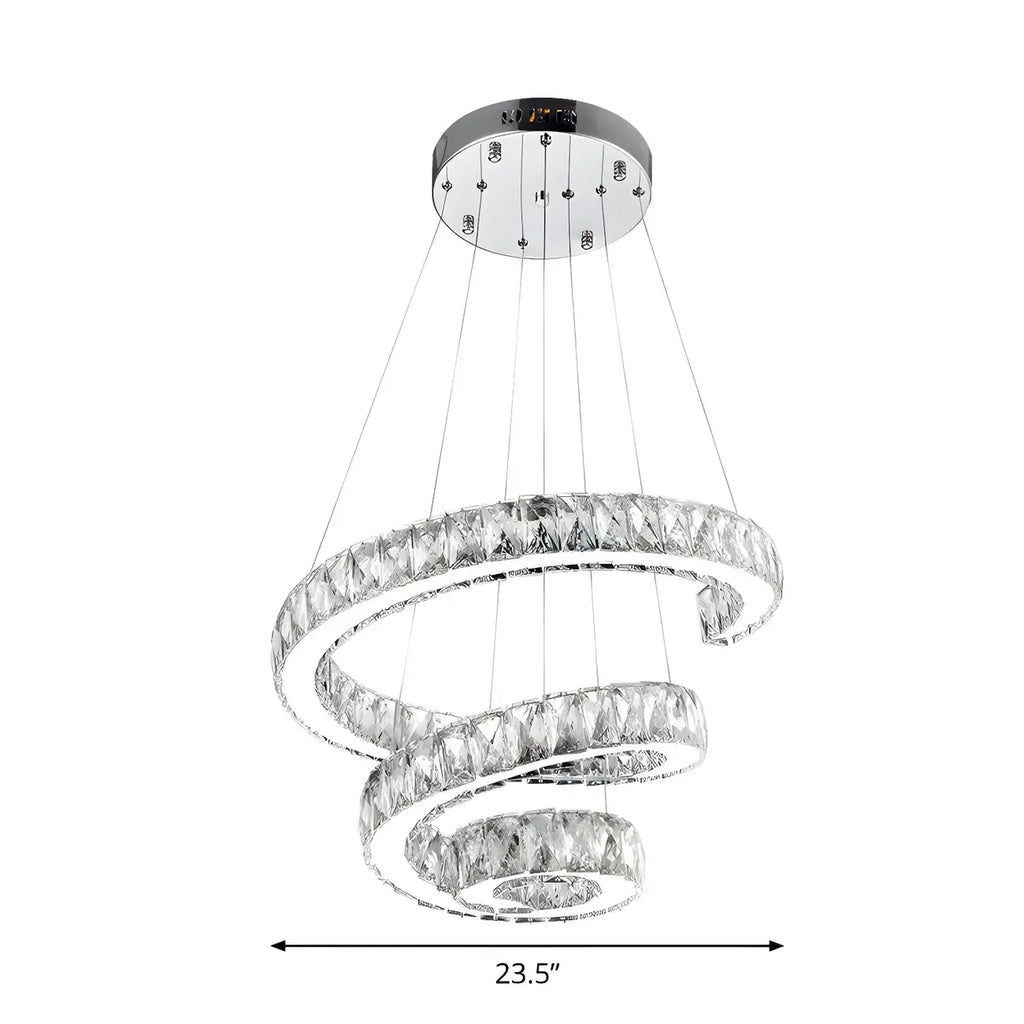 Grand lustre moderne à spirale LED en cristal et à plusieurs niveaux