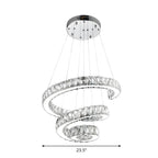 Grand lustre moderne à spirale LED en cristal et à plusieurs niveaux