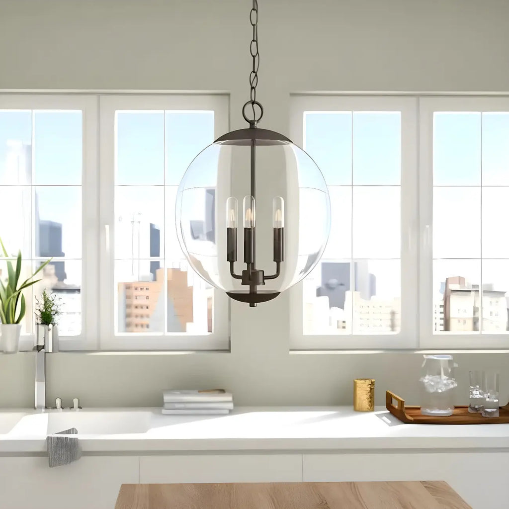 Mini lustre sphérique en verre transparent à 3 lumières