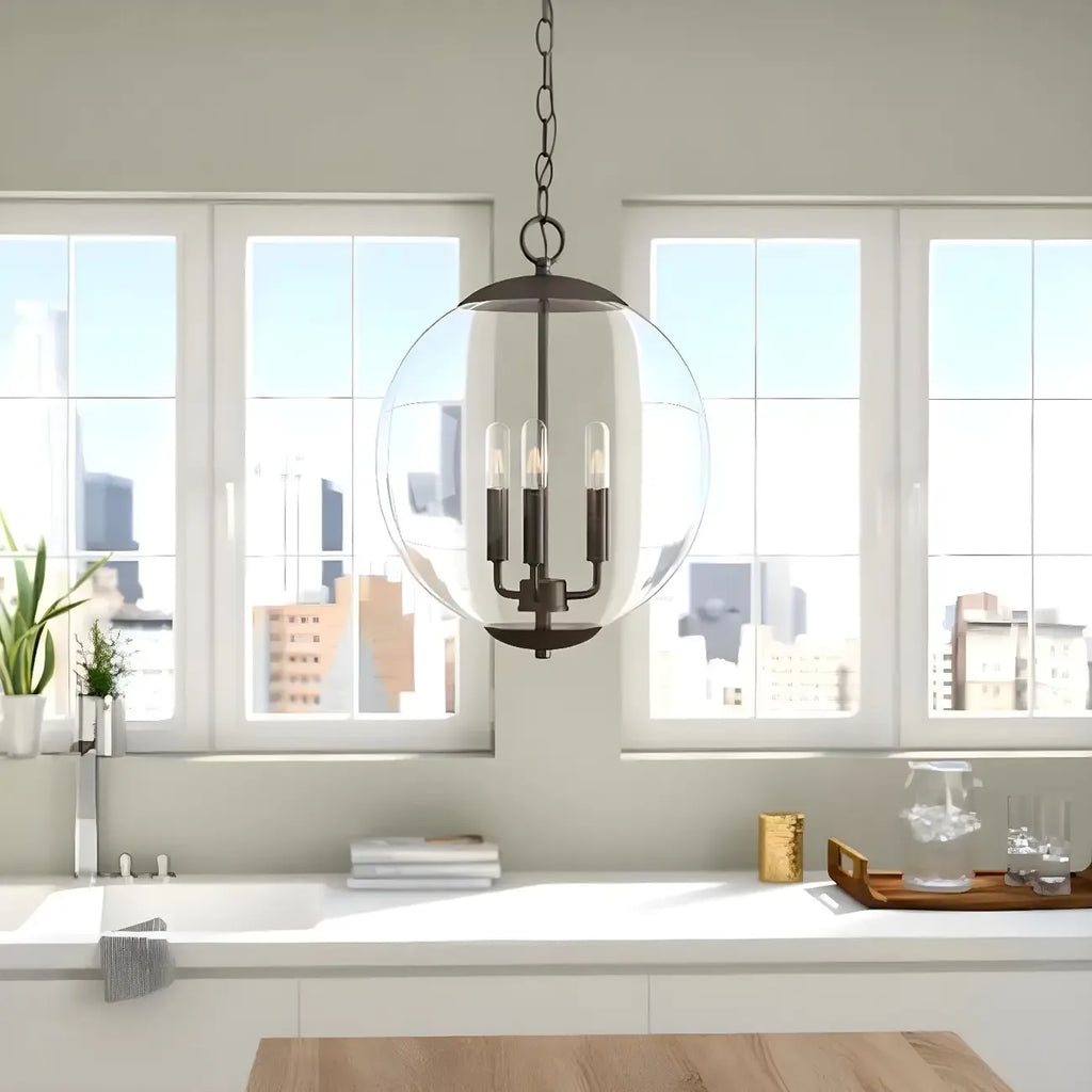 Mini lustre sphérique en verre transparent à 3 lumières