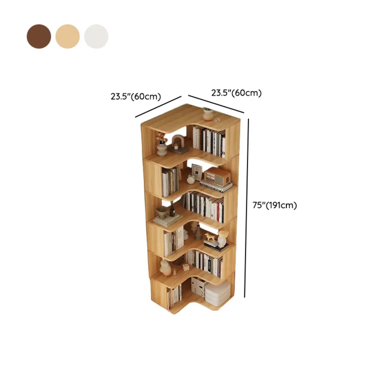 Bibliothèque d'angle en bois composite à 6 étagères