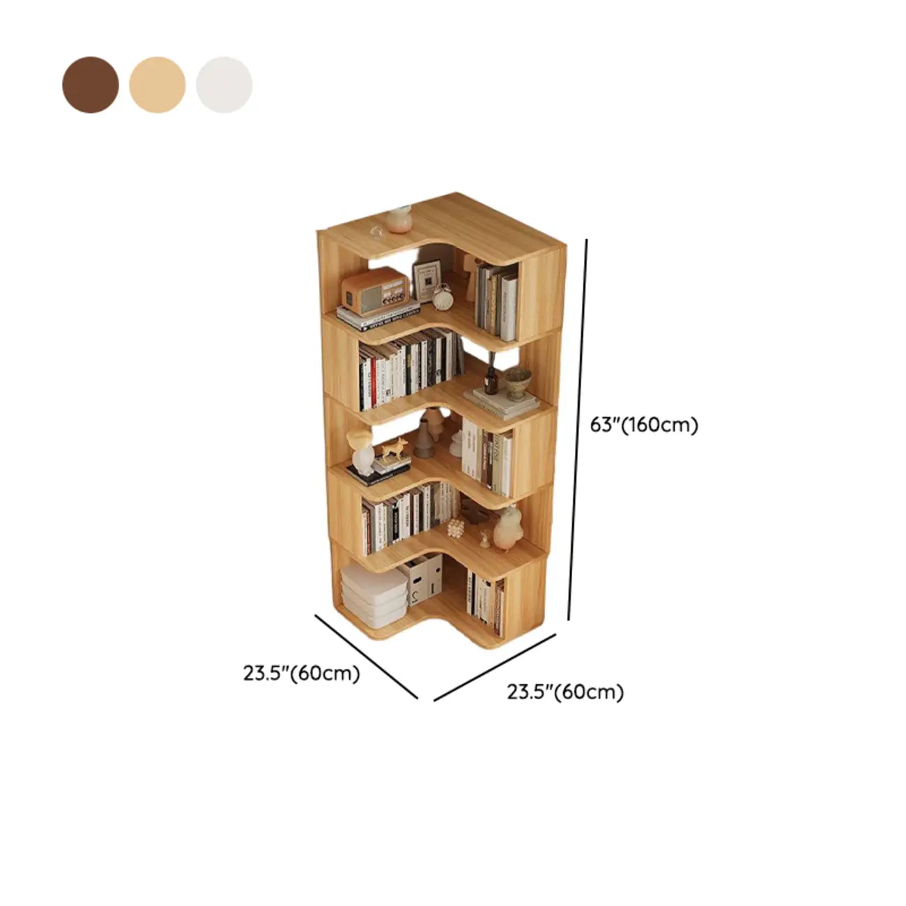 Bibliothèque d'angle en bois composite à 6 étagères