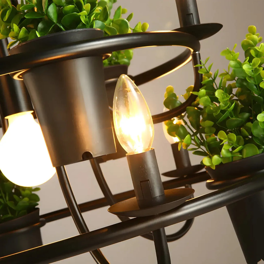 Lustre moderne circulaire en métal noir pour plantes