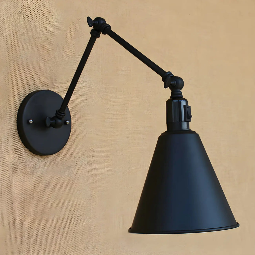 Applique murale conique à bras articulé en métal à 1 lumière