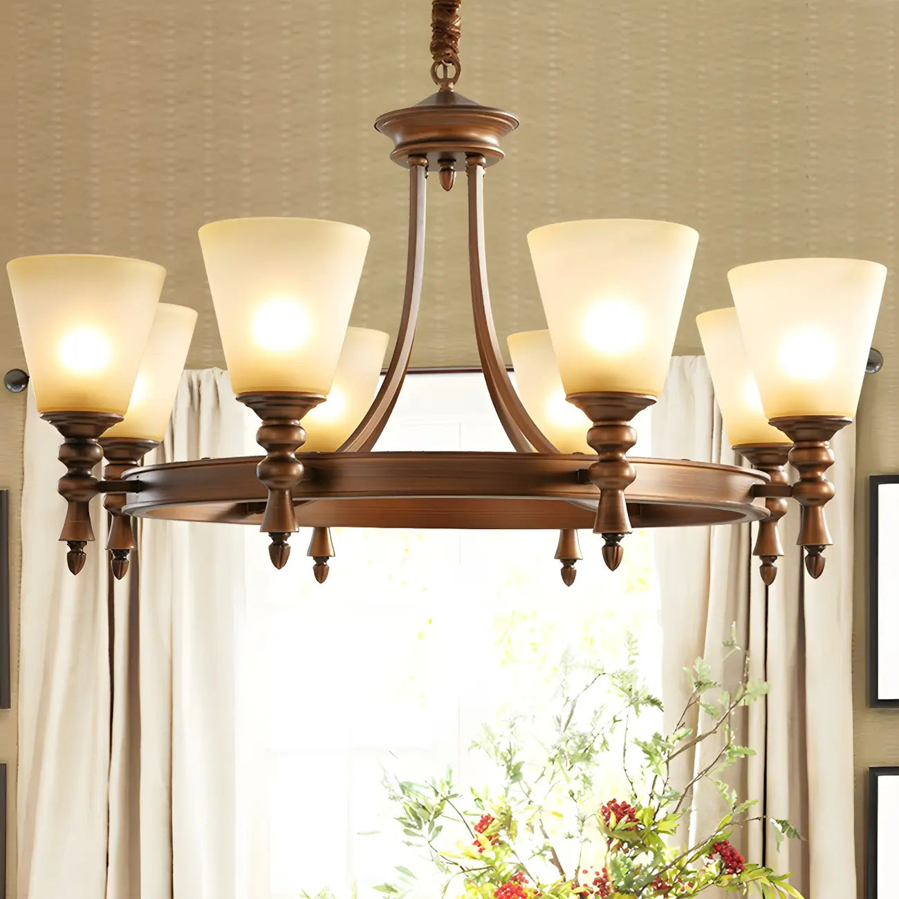 Lustre classique avec abat-jour givré beige café