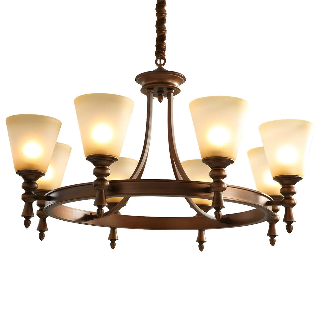 Lustre classique avec abat-jour givré beige café