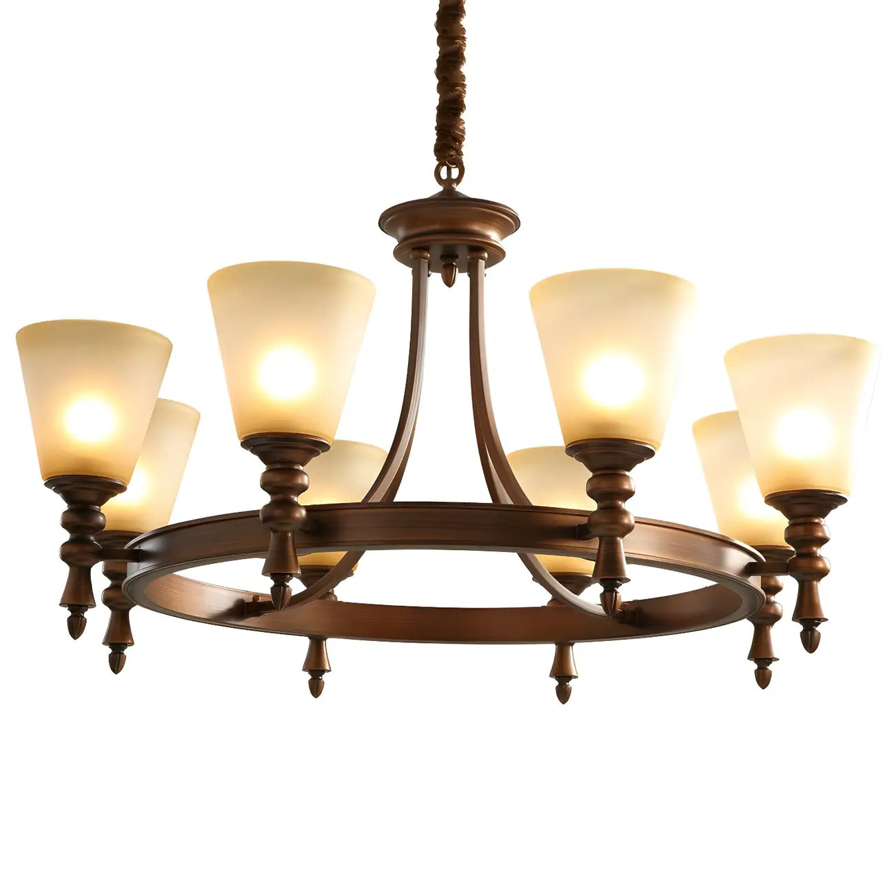 Lustre classique avec abat-jour givré beige café