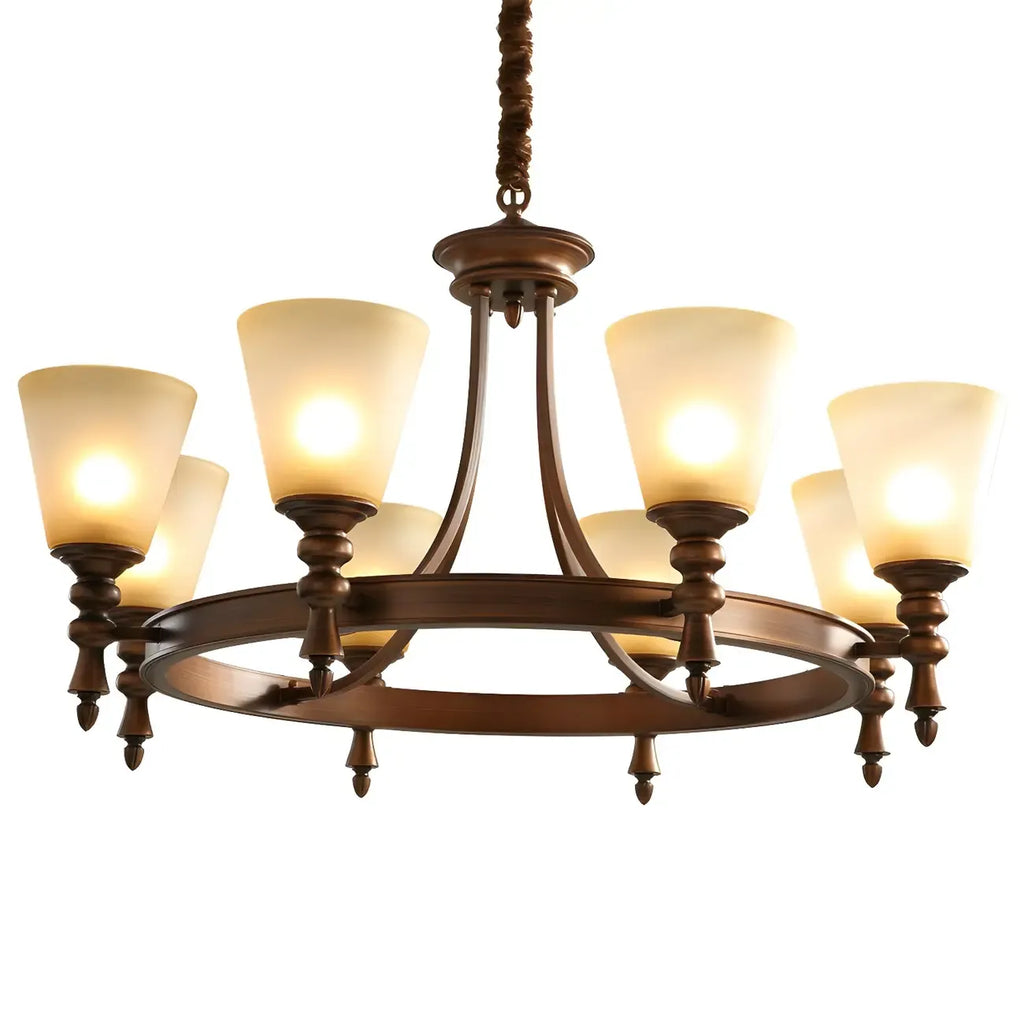 Lustre classique avec abat-jour givré beige café