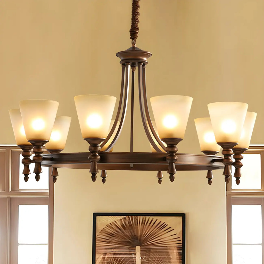 Lustre classique avec abat-jour givré beige café