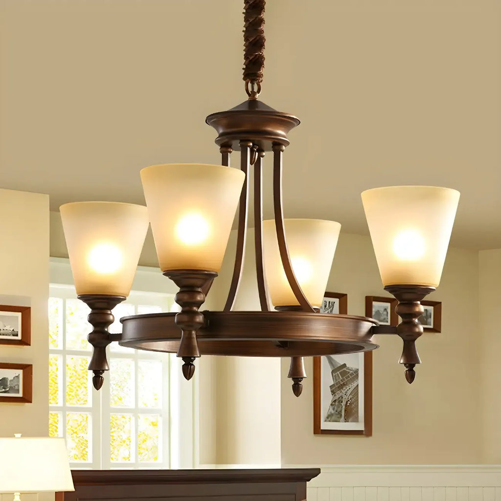 Lustre classique avec abat-jour givré beige café