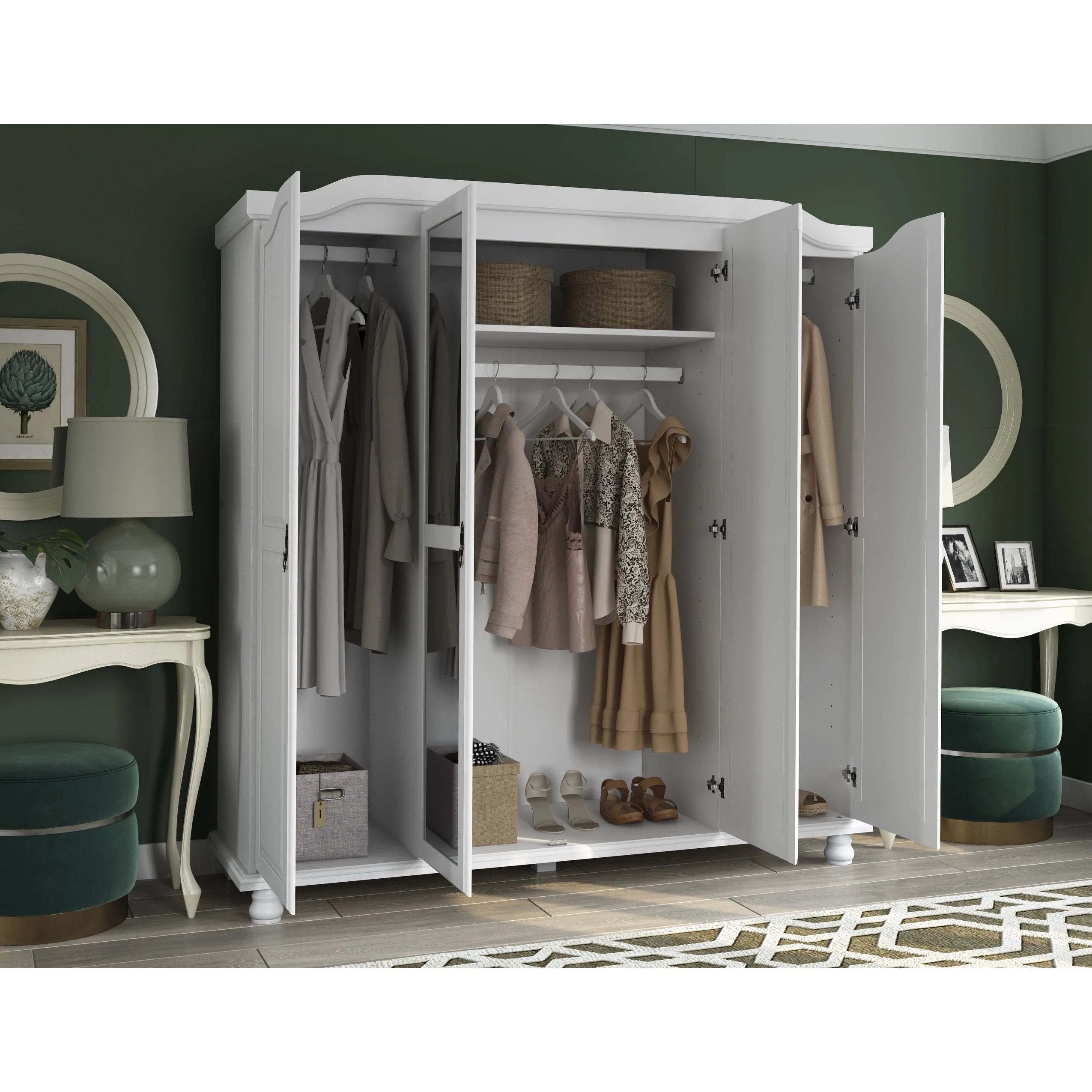 Armoire-penderie Kyle 4 portes de Palace Imports, 100 % bois massif, avec portes en bois massif ou miroir