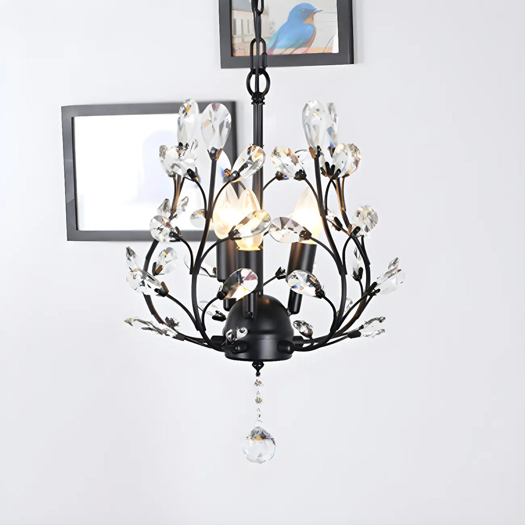 Mini lustre vintage en cristal à 3 lumières, fixation par chaîne traditionnelle