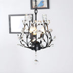 Mini lustre vintage en cristal à 3 lumières, fixation par chaîne traditionnelle