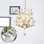 Mini lustre vintage en cristal à 3 lumières, fixation par chaîne traditionnelle