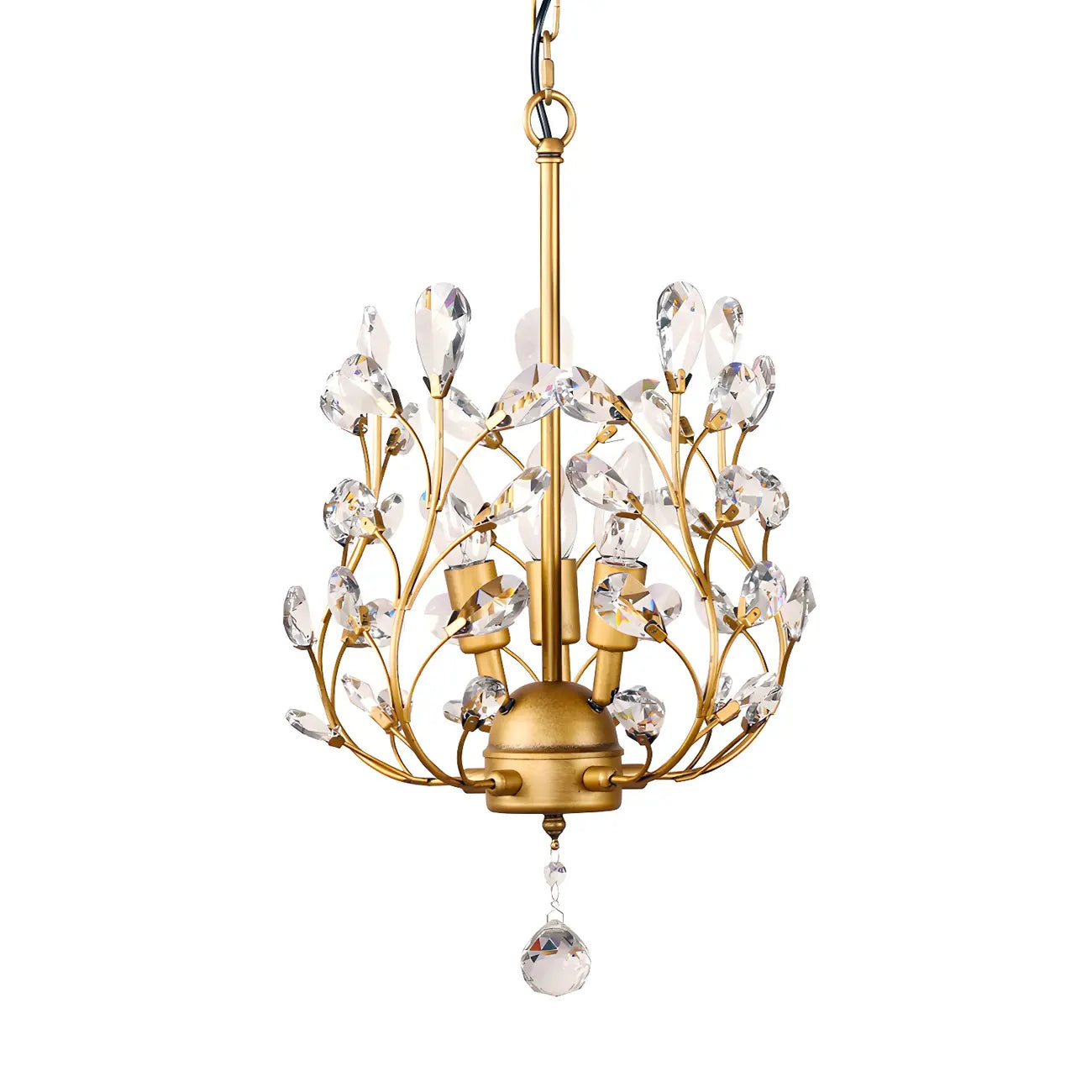 Mini lustre vintage en cristal à 3 lumières, fixation par chaîne traditionnelle