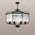 Lustre moderne cylindrique rond en métal noir avec cage en cristal
