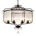 Lustre moderne cylindrique rond en métal noir avec cage en cristal