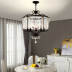 Lustre moderne cylindrique rond en métal noir avec cage en cristal