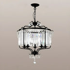 Lustre moderne cylindrique rond en métal noir avec cage en cristal