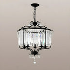 Lustre moderne cylindrique rond en métal noir avec cage en cristal