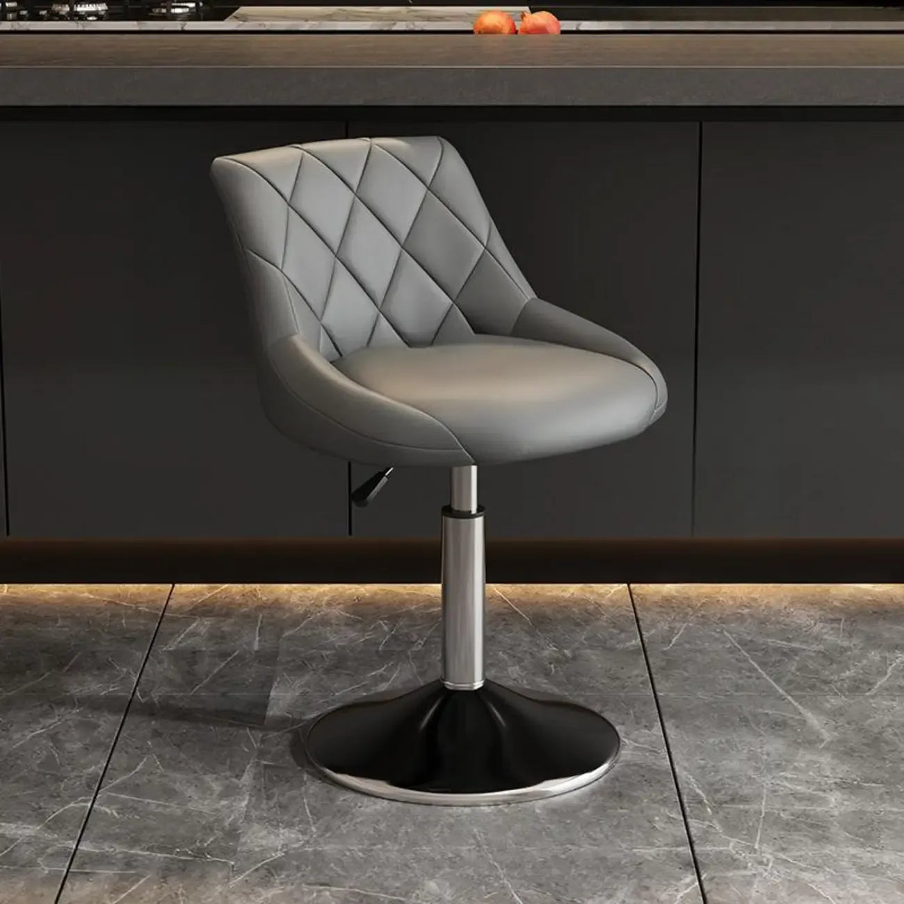 Tabouret de bar pivotant capitonné à losanges, réglable, en cuir PU noir et rouge