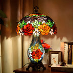 Lampada da tavolo a 3 luci a cupola a forma di rosa in vetro colorato vintage