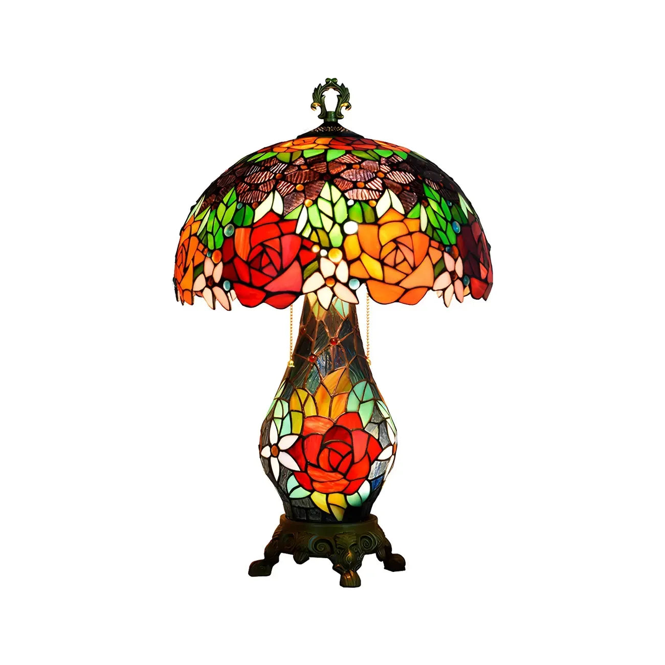 Lampada da tavolo a 3 luci a cupola a forma di rosa in vetro colorato vintage